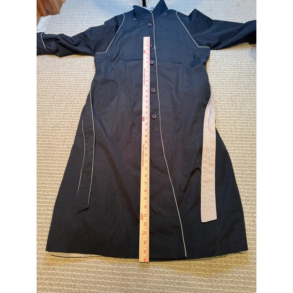 Foxland Belted Trench Coat Black Contrast Piping Long‎ Jacket Womens Lightweight